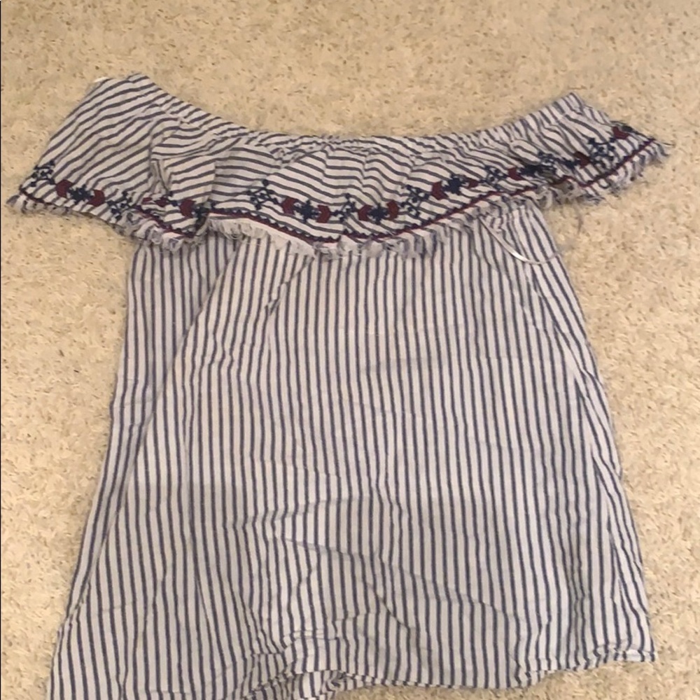 Blue and white off the shoulder top